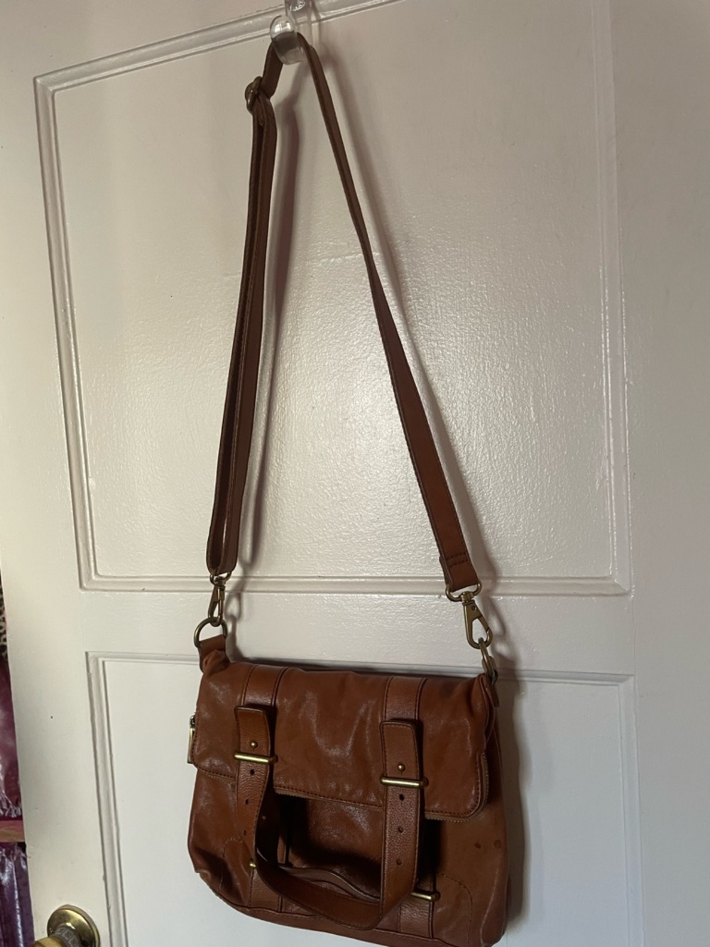 Fossil Brown Leather Fold over Convertible Tote Bag - Picture 3 of 7